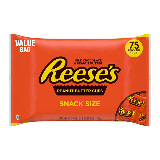 REESE'S Milk Chocolate Peanut Butter Snack Size Cups Candy, Bulk, Value Bag (42.35 oz, 75 Pieces)