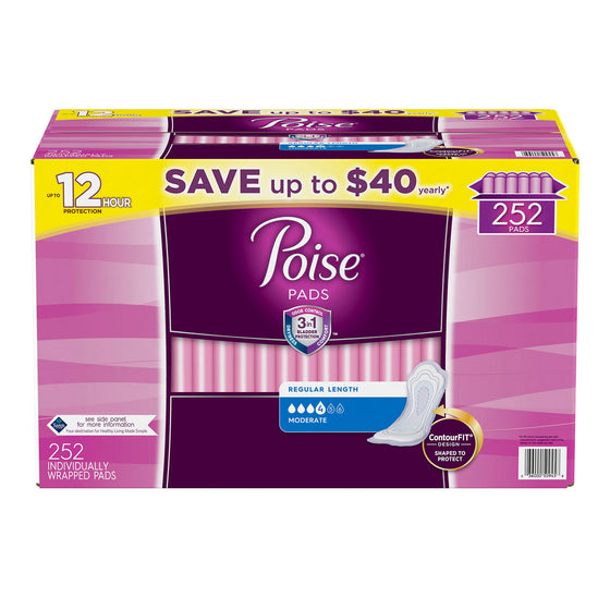 Poise Incontinence & Postpartum Pads, Moderate Absorbency, Regular (252 ct.)