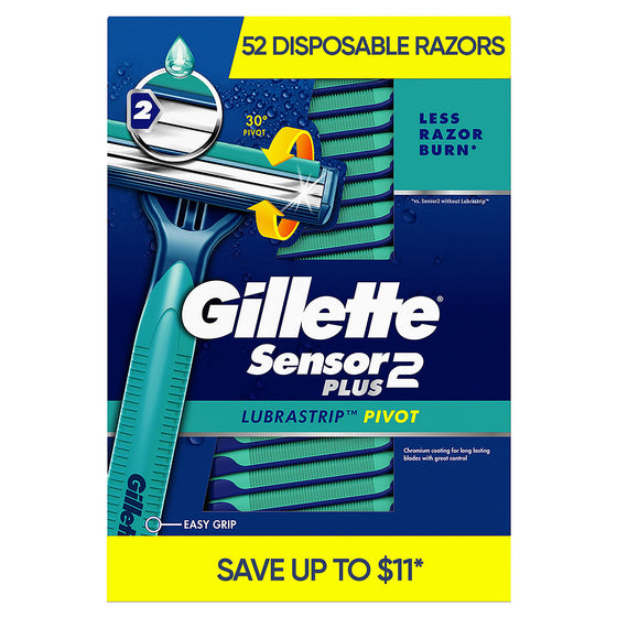 Gillette Sensor2 Plus Pivoting Head + Lubrastrip Men's Disposable Razors (52 ct.)