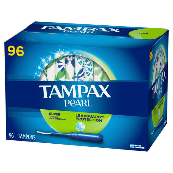 TAMPAX Pearl, Super, Plastic Tampons, Unscented (96 ct.) pack of 2