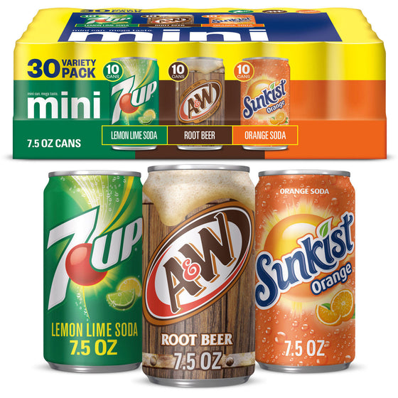 7UP, A&W Root Beer and Sunkist Variety Pack (7.5 fl. oz., 30 pk.)