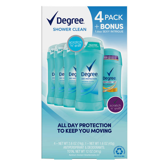 Degree Dry Protection Deodorant, Shower Clean (2.6 oz., 4 pk. + 1.6 oz. Sexy Intrigue)