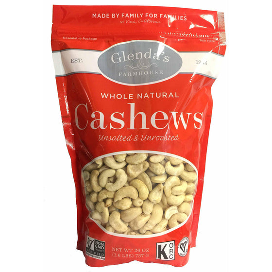 Glenda's Farmhouse Whole Natural Unsalted/Unroasted Cashews (26 oz.)