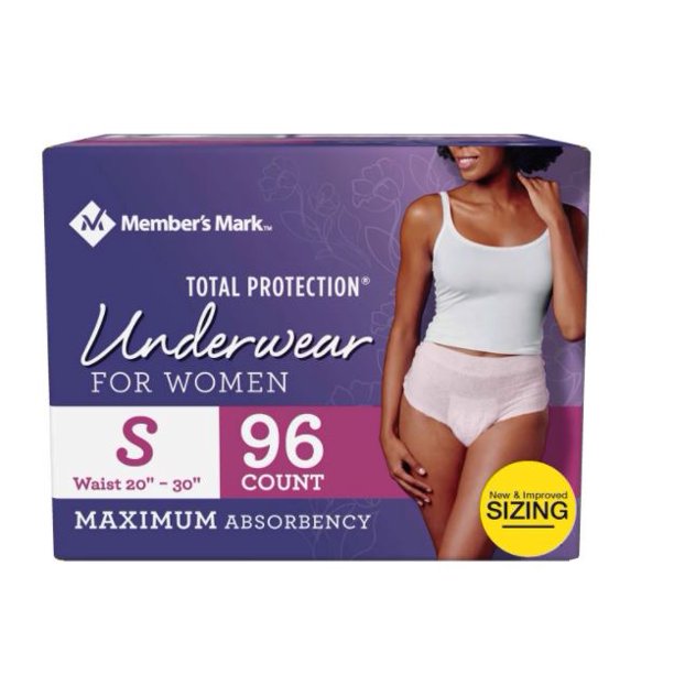 Member's Mark Total Protection Incontinence Underwear for Women Size: Small - 96 ct