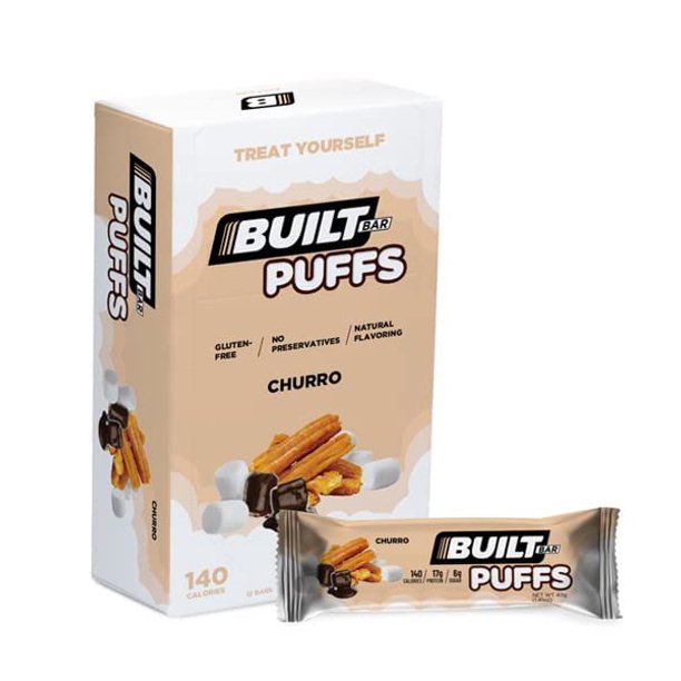 Built Bar Protein Puff Bars Mixed Box, Churro, Brownie Batter + 1 Free Double Chocolate (13 pk.)