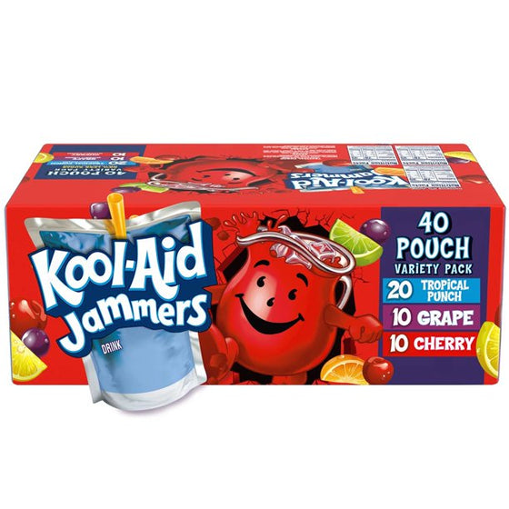 Kool-Aid Jammers Tropical Punch, Grape and Cherry Artificially Flavored Soft Drink Variety Pack (6 fl. oz., 40 pk.)