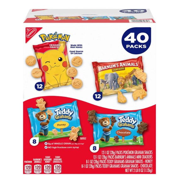 Pokemon, Honey Teddy Grahams, Chocolate Teddy Grahams, Barnums Animal Crackers (40 pk.)