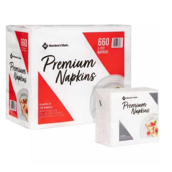 Member's Mark Premium White 2-Ply Napkins, 13" x 12.7" (110 ct./pk., 6 pk)