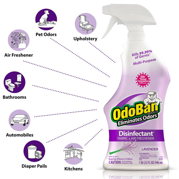 OdoBan Ready-to-Use Odor Eliminator & Laundry Refresher, 32 Fl Oz (Pack of 3), Lavender