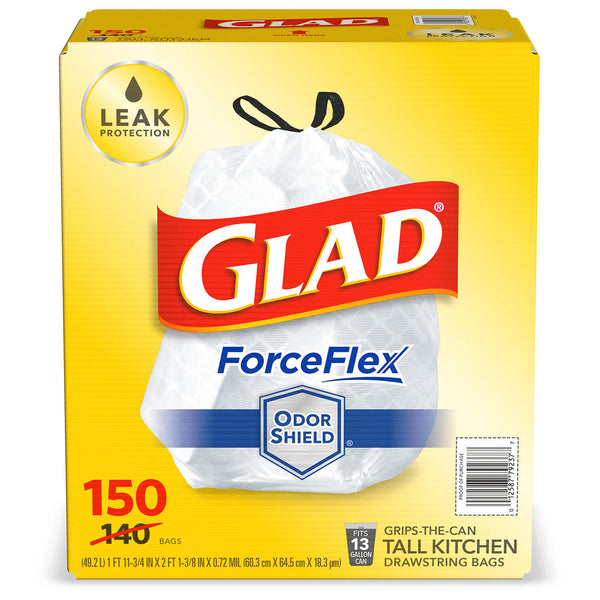 Glad® ForceFlex Tall Kitchen 13 Gallon Drawstring Trash Bags with OdorShield® (150 ct.)