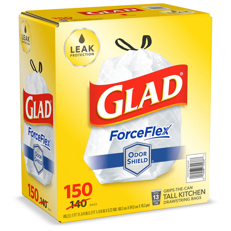 Glad® ForceFlex Tall Kitchen 13 Gallon Drawstring Trash Bags with OdorShield® (150 ct.)