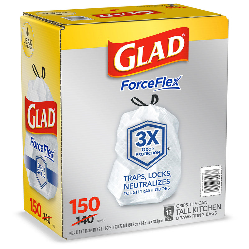 Glad® ForceFlex Tall Kitchen 13 Gallon Drawstring Trash Bags with OdorShield® (150 ct.)