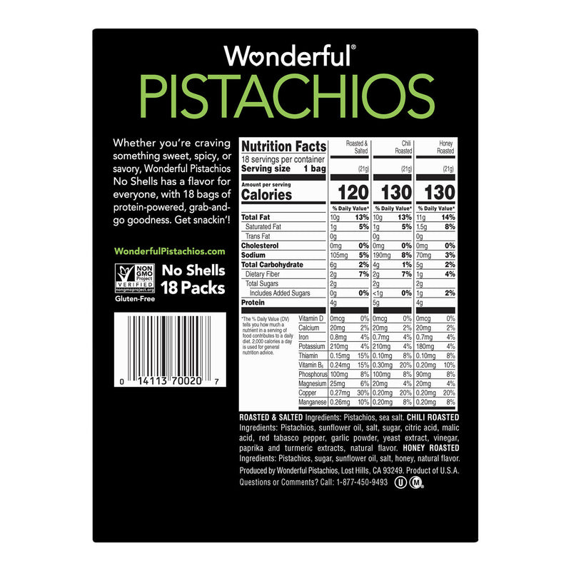 Wonderful Pistachios No Shells Variety Pack (0.75 oz., 18 pk.)