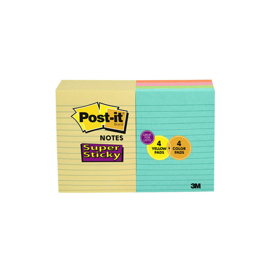 Post-it Super Sticky Notes, 4" x 6", Assorted Colors, 8 pads, 720 Total Sheets