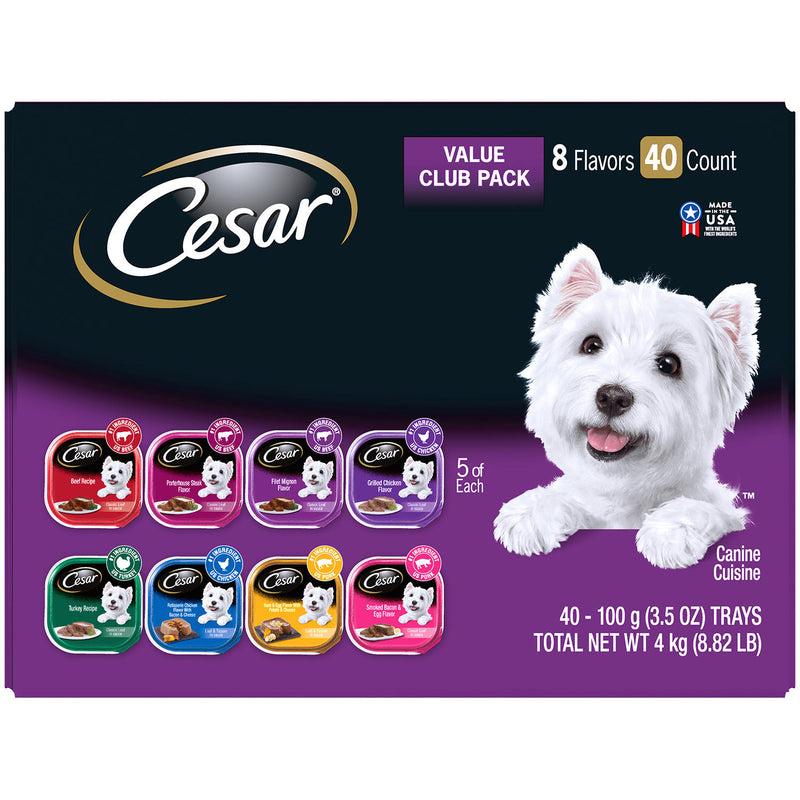 Cesar Canine Cuisine Wet Dog Food, 8 Flavor Variety Pack Classic Loaf in Sauce (3.5 oz., 40 ct.)