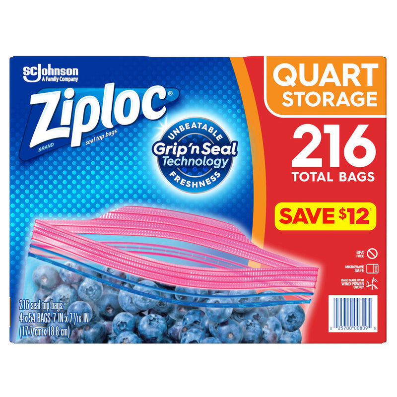 Ziploc Storage Quart Bags with Grip 'n Seal Technology (216 ct.)