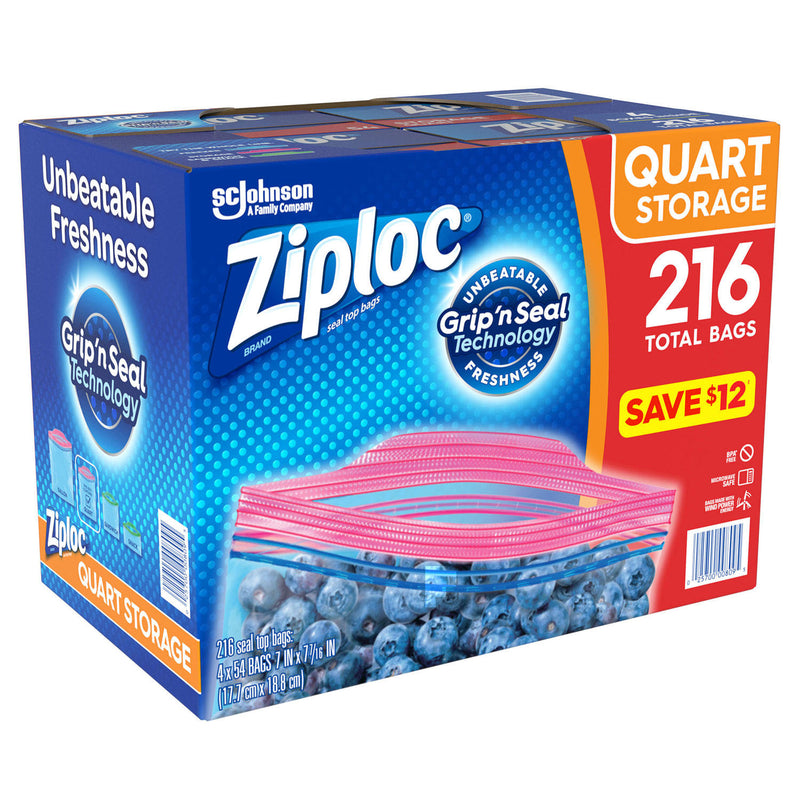 Ziploc Storage Quart Bags with Grip 'n Seal Technology (216 ct.)