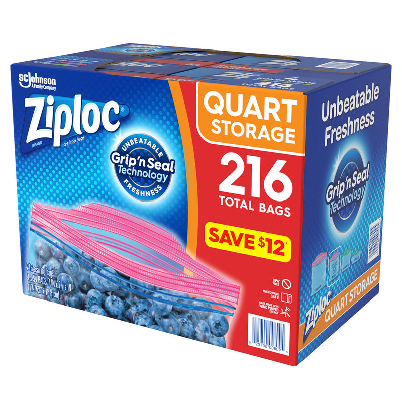 Ziploc Storage Quart Bags with Grip 'n Seal Technology (216 ct.)