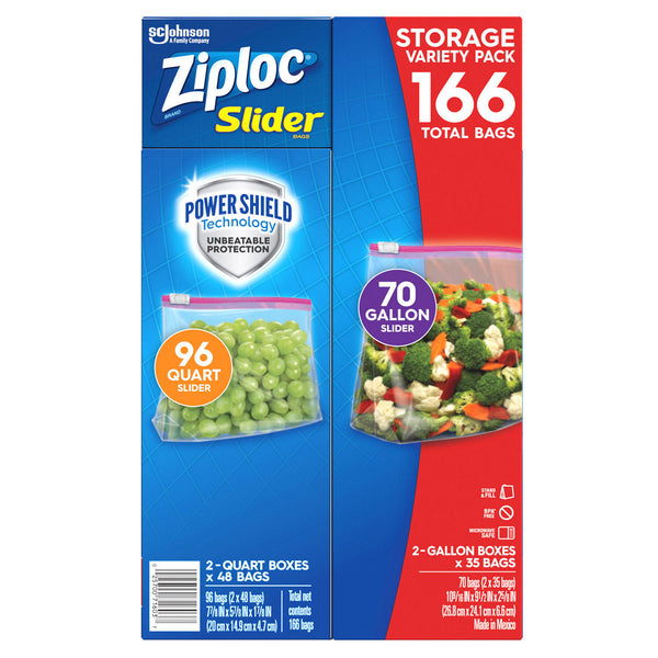 Ziploc Slider Storage Bags 166 Count Variety Pack: Quart (96 ct.), Gallon (70 ct.)