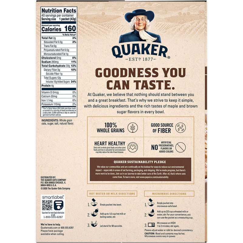 Quaker Instant Oatmeal, Maple Brown Sugar (40 pk.)