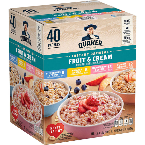 Quaker Instant Oatmeal Fruit & Cream, Variety Pack (40 pk.)