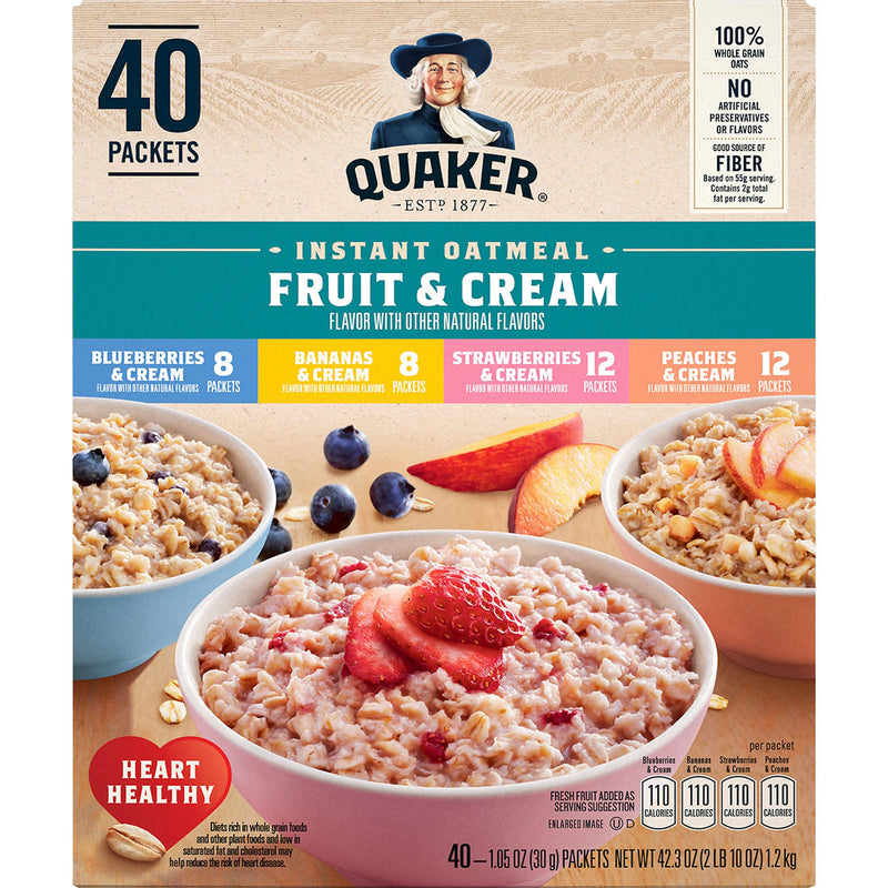 Quaker Instant Oatmeal Fruit & Cream, Variety Pack (40 pk.)