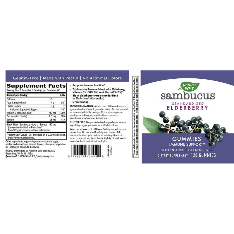 Nature's Way Sambucus Elderberry Herbal Supplement Gummies, Gluten Free (120 ct.)