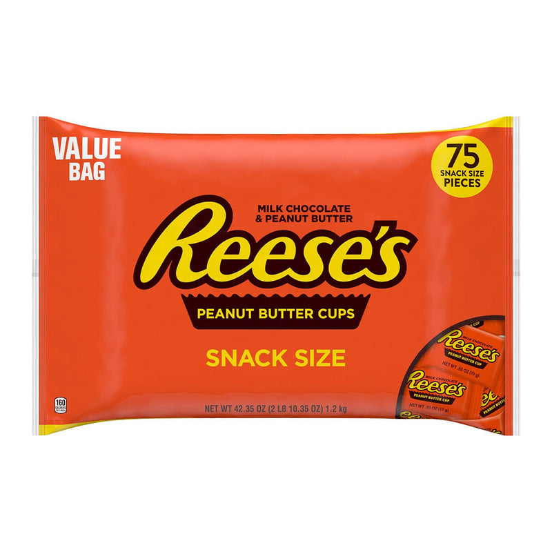 REESE'S Milk Chocolate Peanut Butter Snack Size Cups Candy, Bulk, Value Bag (42.35 oz, 75 Pieces)