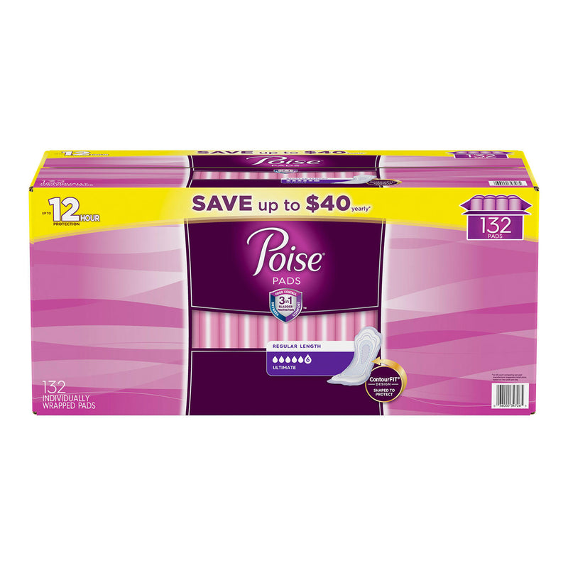 Poise Incontinence & Postpartum Pads, Ultimate Absorbency, Regular (132 ct.)