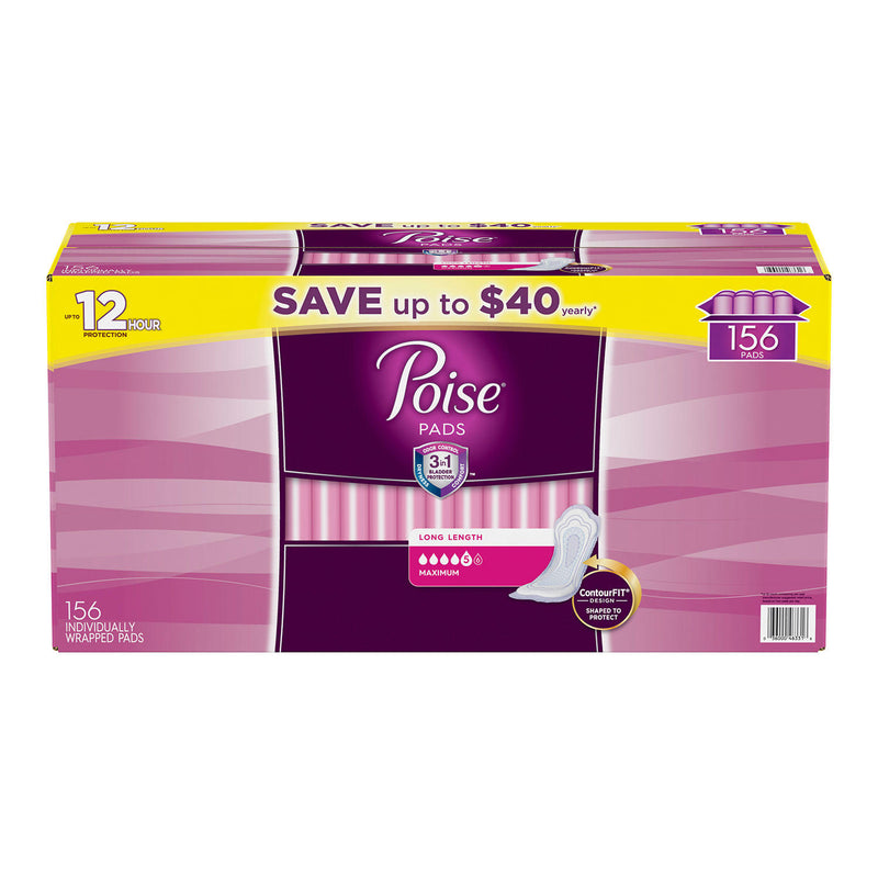 Poise Incontinence Pads, Maximum Absorbency, Long (156 ct.)