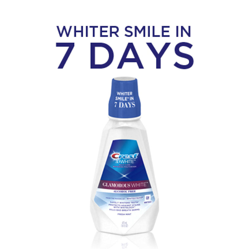 Crest 3D White Glamorous White Alcohol Free Whitening Mouthwash, Fresh Mint (32 fl. oz.)