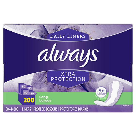 Always Anti-Bunch Xtra Protection Daily Liners, Long, Unscented (200 ct.)