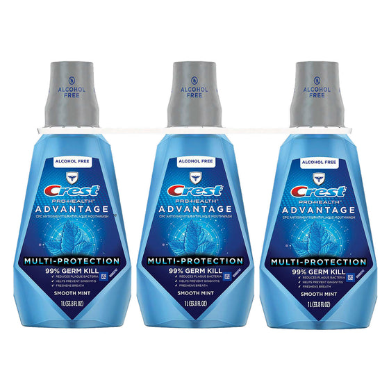 Crest Pro-Health Advantage Mouthwash, Alcohol Free, Multi-Protection, Smooth Mint (33.8 fl. oz., 3 pk.)