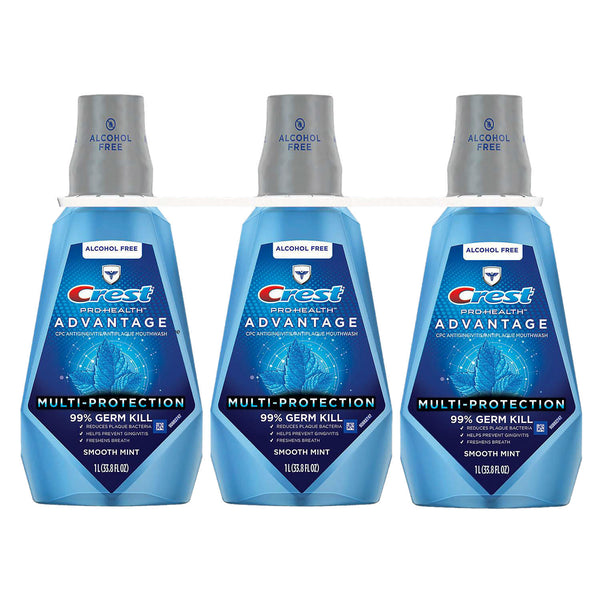 Crest Pro-Health Advantage Mouthwash, Alcohol Free, Multi-Protection, Smooth Mint (33.8 fl. oz., 3 pk.)