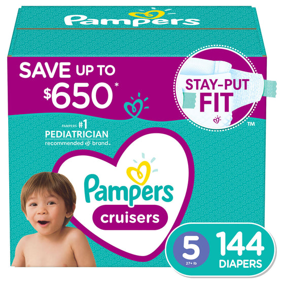 Pampers Cruisers Diapers Size:   5 - 144 ct. (27+ lb.)