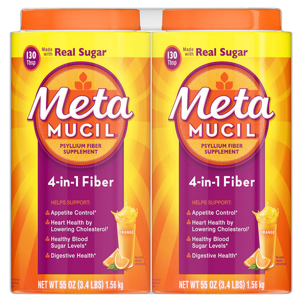 Metamucil Fiber 4-in-1 Psyllium Fiber Supplement Powder, Orange (55 oz., 2 pk.)