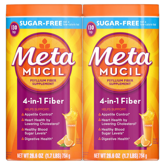 Metamucil Fiber 4-in-1 Psyllium Sugar-Free Fiber Supplement Powder, Orange (26.6 oz., 2 pk.)