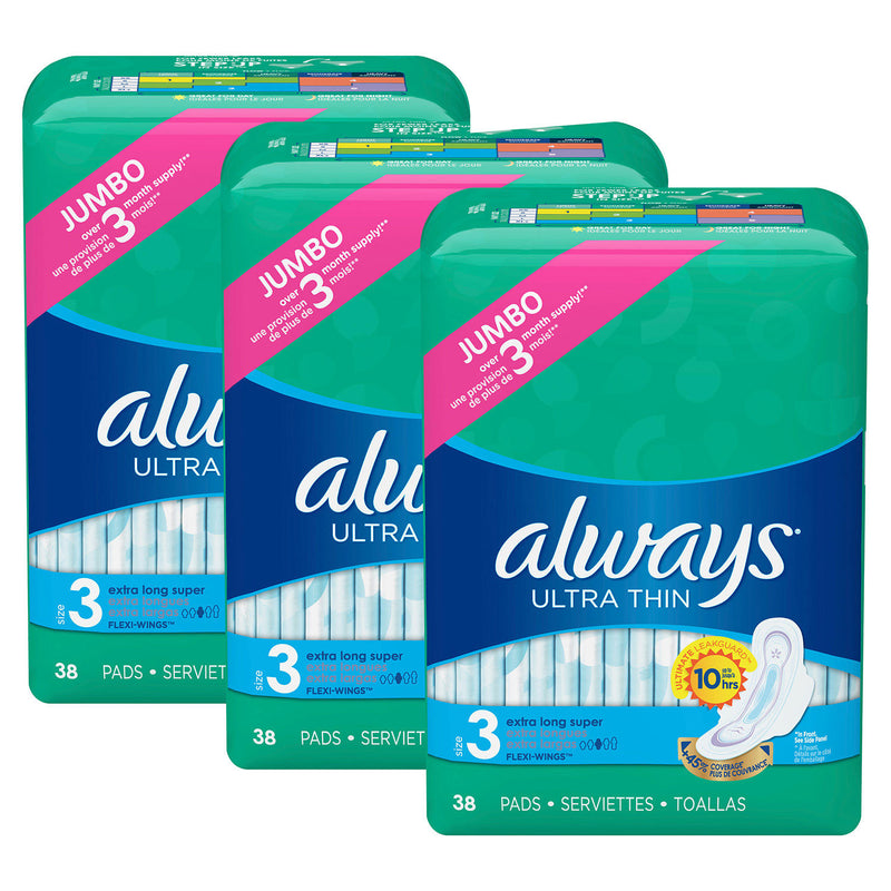 Always My Fit Ultra Thin Size 3 Extra Long Super Pads With Wings Unscented (114 ct.)