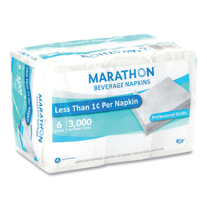 Marathon Embossed Beverage Napkins, 1-Ply, 9 1/2" x 9 1/2", White (3000 ct.)