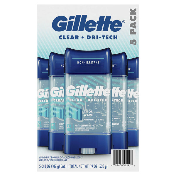 Gillette Cool Wave Clear Gel Men's Antiperspirant and Deodorant (3.8 oz., 5 pk.)