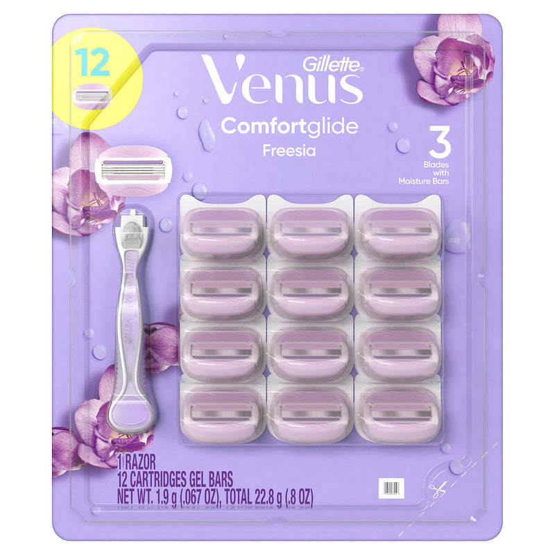 Gillette Venus Comfort Glide Women's Razor Handle and 12 Cartridges, Freesia Scent