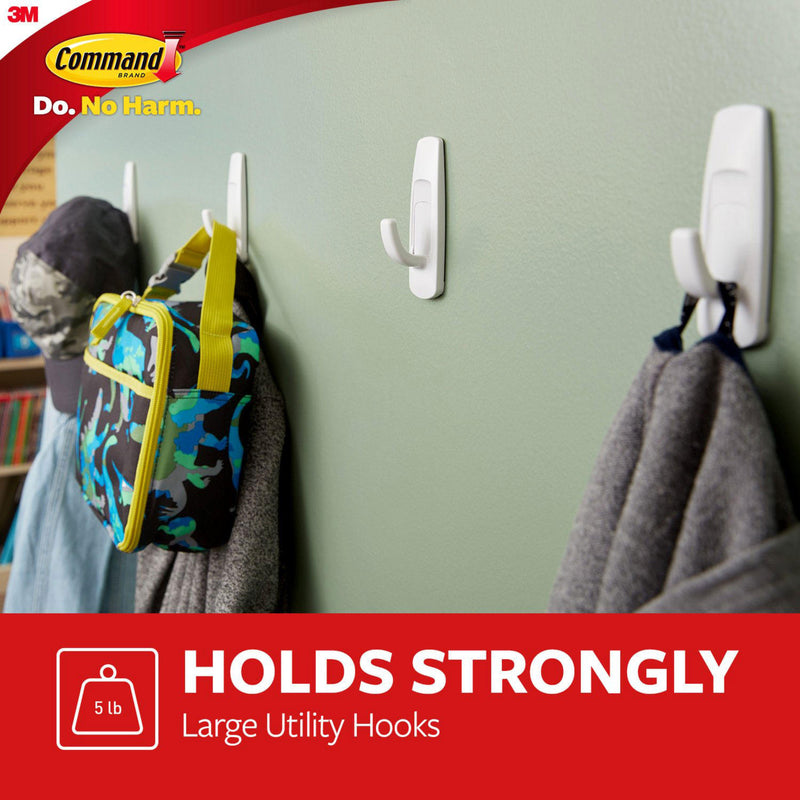 Command Large Utility Hooks, White, 12 Hooks, 18 Strips