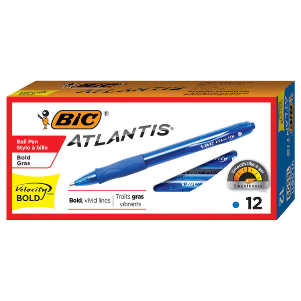 BIC Velocity Retractable Ballpoint Pen, 1.6 mm, Bold, Blue (12 pk.)