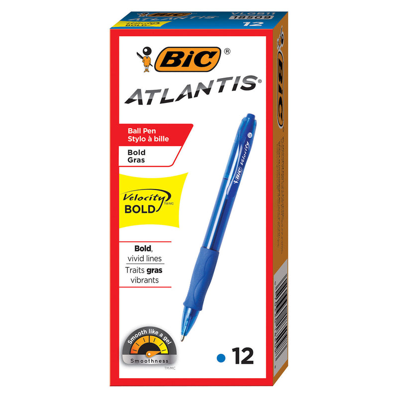 BIC Velocity Retractable Ballpoint Pen, 1.6 mm, Bold, Blue (12 pk.)