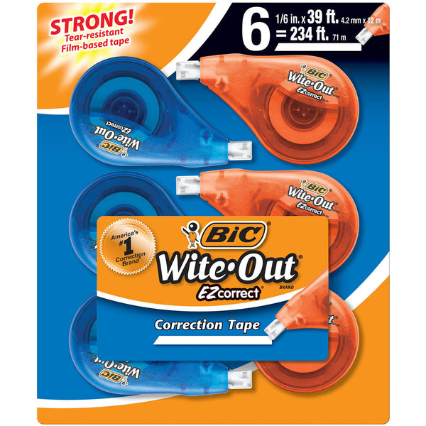 BIC Wite-Out Brand EZ Correct Correction Tape, White, 6 Count