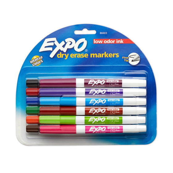 EXPO Low Odor Dry Erase Markers, Fine Tip, Assorted Colors, 12 Pack