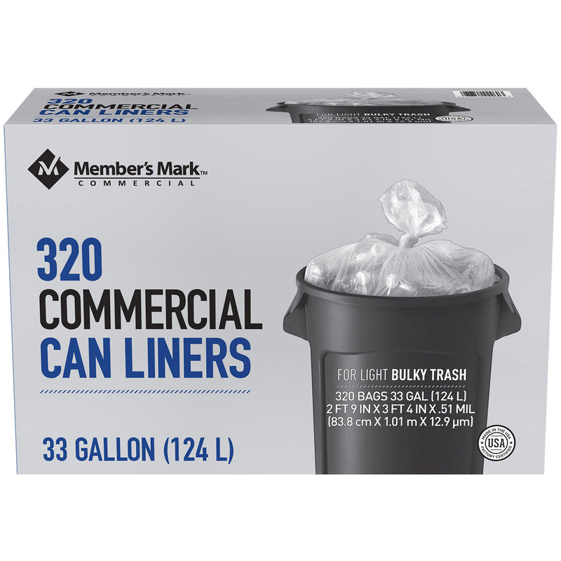 Member's Mark 33 Gallon Commercial Trash Bags (16 rolls of 20 ct., total 320 ct.)