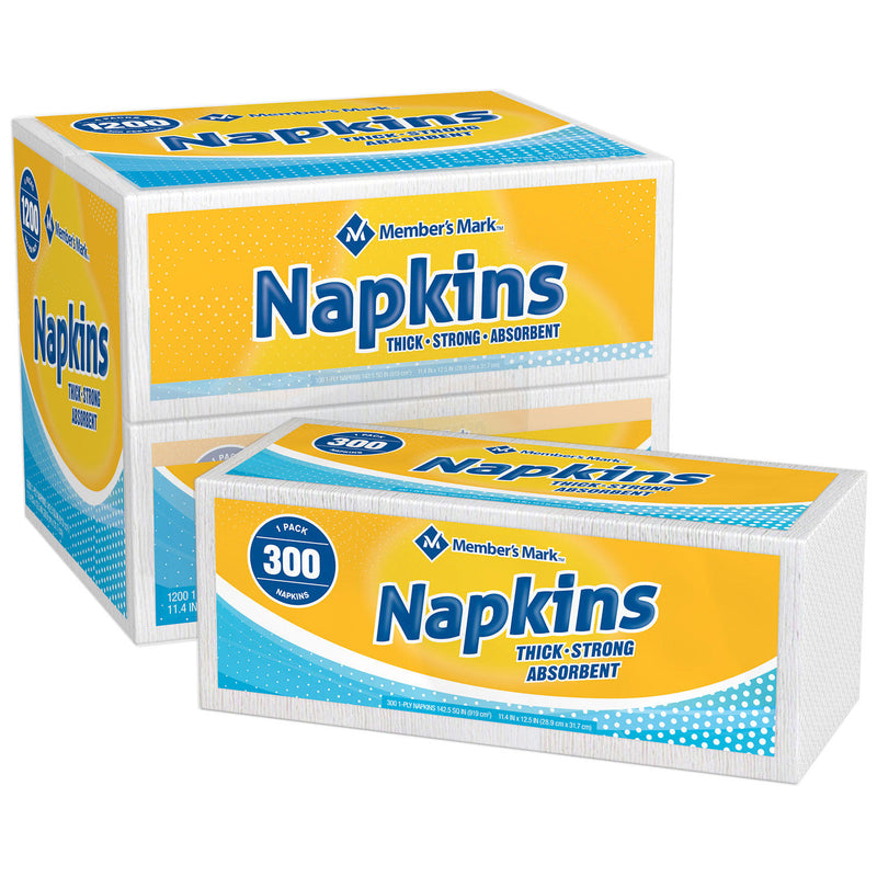 Member's Mark 1-Ply Everyday White Napkins, 11.4" x 12.5" (4 pk., 300 ct. per pack)