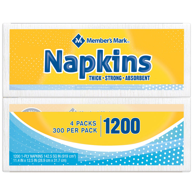 Member's Mark 1-Ply Everyday White Napkins, 11.4" x 12.5" (4 pk., 300 ct. per pack)