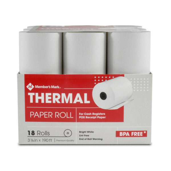 Member's Mark Thermal Receipt Paper Rolls, 3 1/8" X 190', 18 Rolls